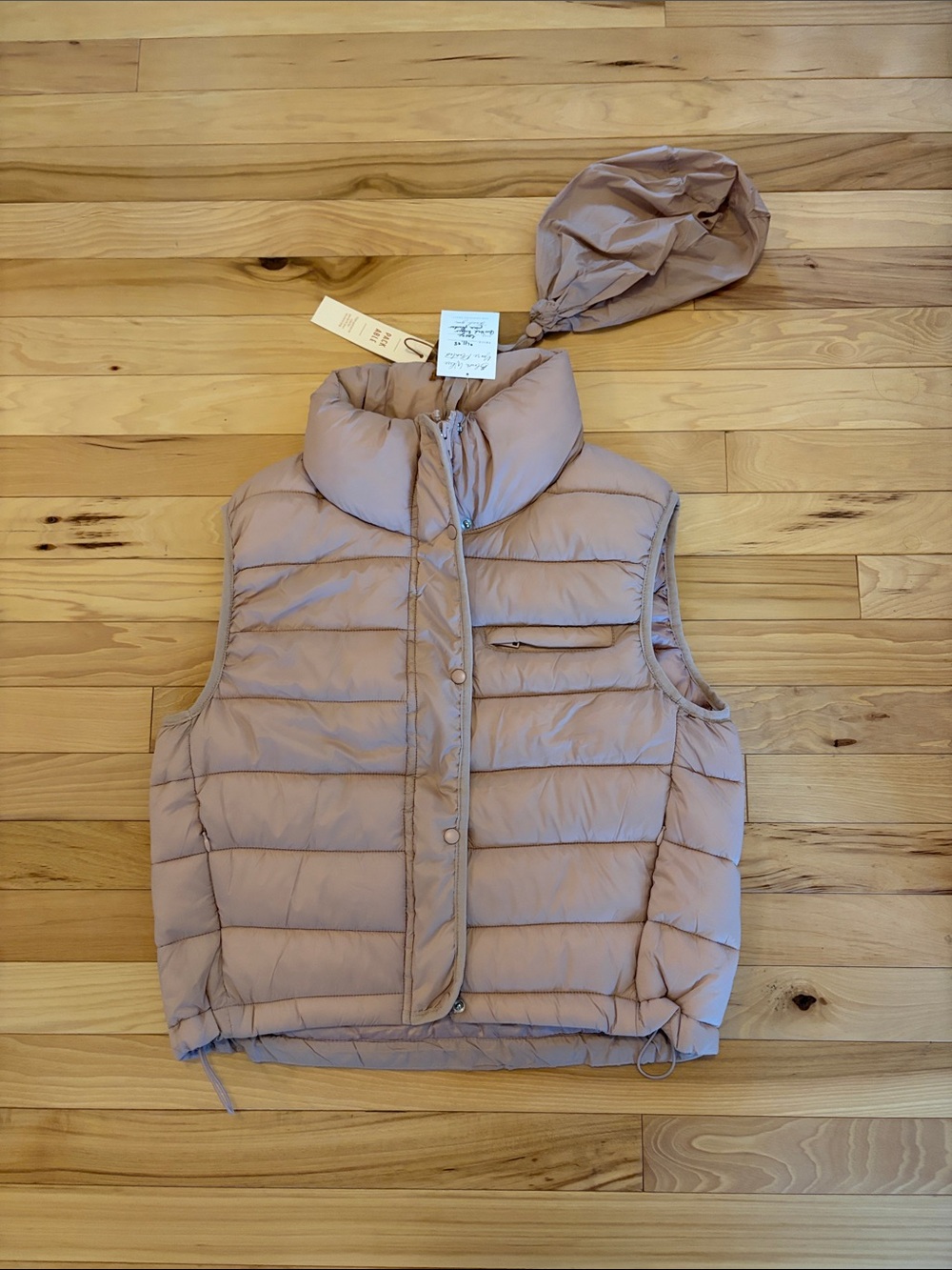 Light Pink Puffer Vest with Storage Bag
